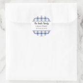 Blauw en wit scheepsplaid ronde sticker (Tas)