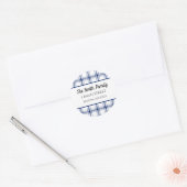 Blauw en wit scheepsplaid ronde sticker (Envelop)