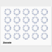 Blauw en wit scheepsplaid ronde sticker (Vel)