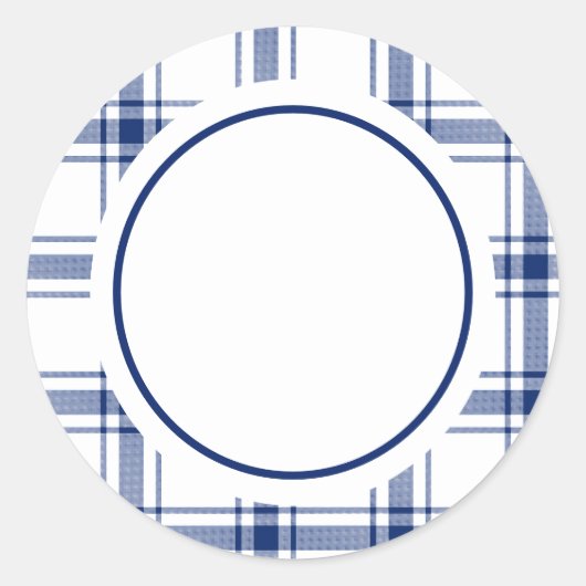 Blauw en wit scheepsplaid ronde sticker (Voorkant)
