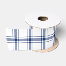 Blauw en wit scheepsplaid satijnen lint