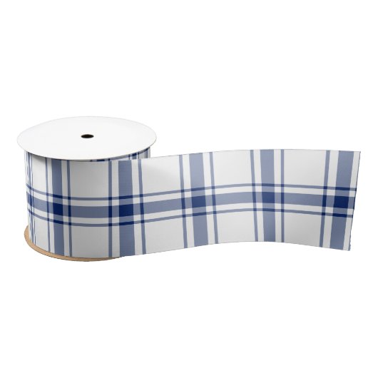 Blauw en wit scheepsplaid satijnen lint (Spoel)