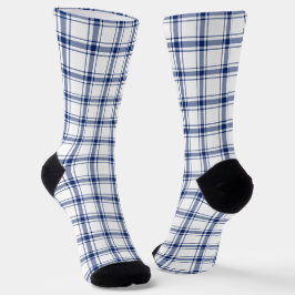 Blauw en wit scheepsplaid sokken