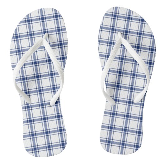 Blauw en wit scheepsplaid teenslippers (Voetbed)