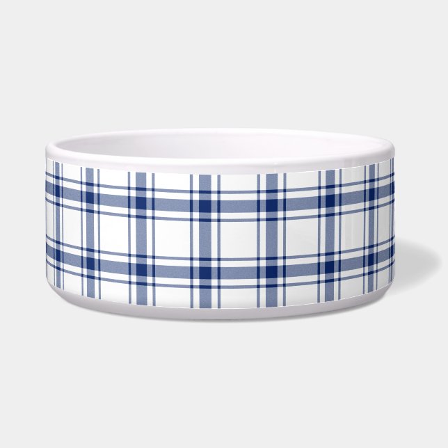 Blauw en wit scheepsplaid voerbakje (Voorkant)