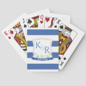 Blauw en wit scheepvaart-huwelijkslogo pokerkaarten (Achterkant)