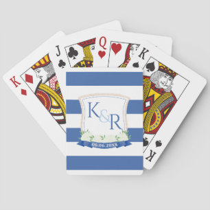 Blauw en wit scheepvaart-huwelijkslogo pokerkaarten