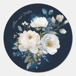 Blauw en Wit Schilderachtig Bloemstuk Bruiloft Bed Ronde Sticker
