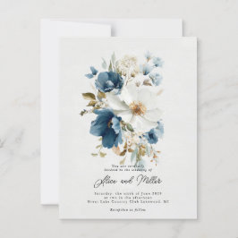 Blauw en wit schilderachtige bloemenbruiloft briefkaart