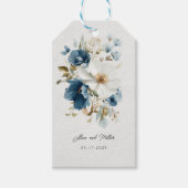 Blauw en wit schilderachtige bloemenbruiloft cadeaulabel (Voorkant)