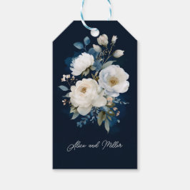 Blauw en wit schilderachtige bloemenbruiloft Dank  Cadeaulabel