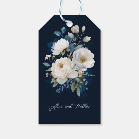 Blauw en wit schilderachtige bloemenbruiloft Dank  Cadeaulabel (Voorkant)