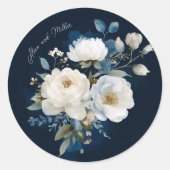 Blauw en wit schilderachtige bloemenbruiloft Dank  Ronde Sticker (Voorkant)