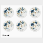 Blauw en wit schilderachtige bloemenbruiloft ronde sticker (Vel)