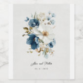 Blauw en wit schilderachtige bloemenbruiloft wijn etiket (Enkel label)