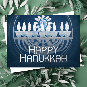 Blauw en wit schilderij van Hanukakaal Folie Feestdagenkaart