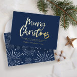 Blauw en wit schrift smakelijk kerstfeest zonder f folie feestdagenkaart<br><div class="desc">Navy blauw en wit schrift vrolijk kerstfeest,  niet-moderne ster met een moderne ster.</div>