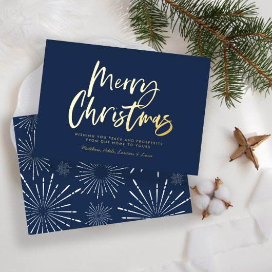 Blauw en wit schrift smakelijk kerstfeest zonder f folie feestdagenkaart