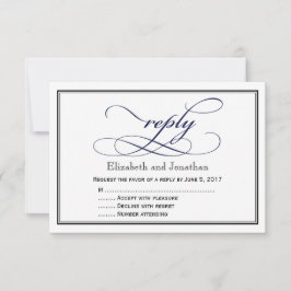 Blauw en wit schrift trouwkaart antwoordkaart kaart