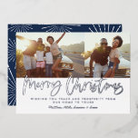 Blauw en wit script, veelzijdige kerstfoto folie feestdagenkaart<br><div class="desc">Blauw en wit schrift smerig kerstmis multi-foto moderne ster die het design barst.</div>