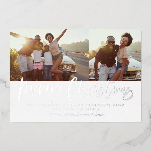 Blauw en wit script, veelzijdige kerstfoto folie feestdagenkaart (Voorkant)