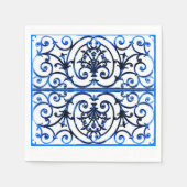 Blauw en wit scrollwork patroon servetten (Voorkant)