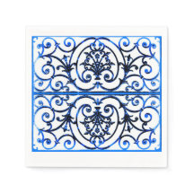 Blauw en wit scrollwork patroon