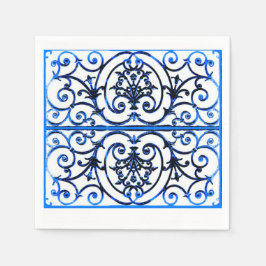Blauw en wit scrollwork patroon servetten