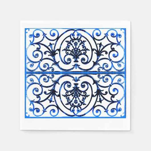 Blauw en wit scrollwork patroon servetten (Voorkant)