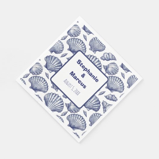 Blauw en wit Seashell Beach bruiloft servetten (Hoek)