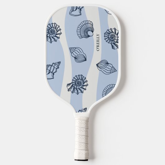 Blauw en Wit Seashell Patroon Modern Monogram Pickleball Paddle (Achterkant)