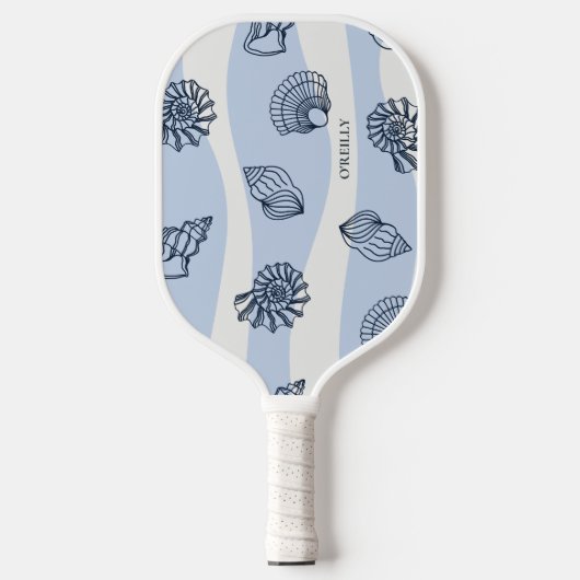 Blauw en Wit Seashell Patroon Modern Monogram Pickleball Paddle (Voorkant)