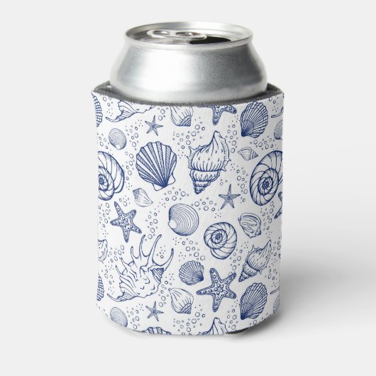 Blauw en Wit Seashell Zeester Koelboxxen Blikjeskoeler (Blikje Achterkant)
