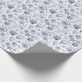 Blauw en Wit Seashell Zeester Wrapping Papier (Hoek)