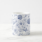 Blauw en Wit Seashell Zeestervis Nautische Mok (Center)