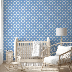 Blauw en Wit Shabby Chique Lattice Patroon Behang