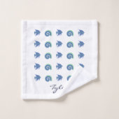 Blauw en Wit Shell Visnaam Strandhuis Bad Handdoek (Wasdoekje)