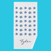 Blauw en Wit Shell Visnaam Strandhuis Bad Handdoek