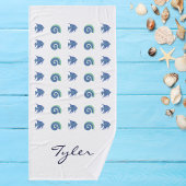 Blauw en Wit Shell Visnaam Strandhuis Bad Handdoek