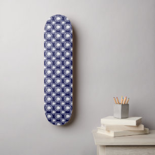 Blauw en wit Shibori-cirkelpatroon Persoonlijk Skateboard