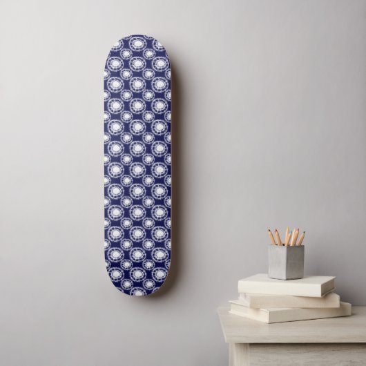 Blauw en wit Shibori-cirkelpatroon  Persoonlijk Skateboard (Muurkunst)