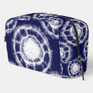 Blauw en wit Shibori-cirkelpatroon  Toilettasje