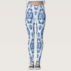 Blauw en wit Shibori Tie Dye abstract patroon Leggings