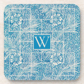  blauw en wit sierbloem bier onderzetter (Voorkant)