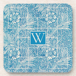  blauw en wit sierbloem bier onderzetter