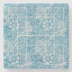 blauw en wit sierbloem stenen onderzetter