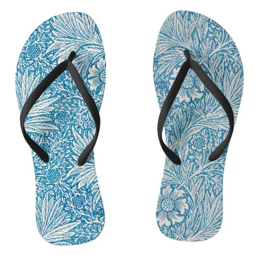 Blauw en wit sierbloem teenslippers (Voetbed)