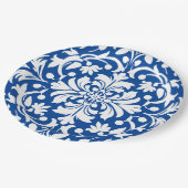 Blauw en wit sierlijk damast bord (Gekanteld)