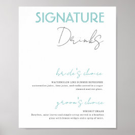 Blauw en wit Signature Drinken Bruiloft Bar Poster