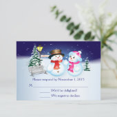 Blauw en wit Sneeuw bruiloft RSVP Kaart (Staand voorkant)